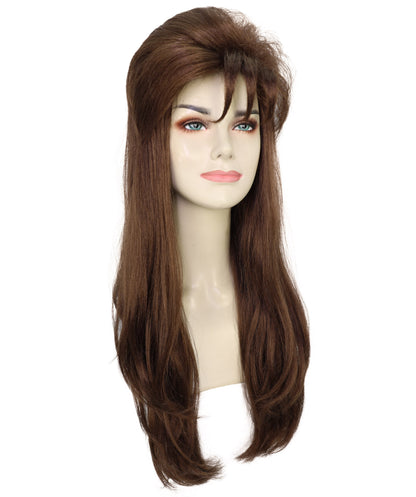 HPO Adult Women's Mall Bangs 90's Decades – Mahogany Brown Wigs with Iconic 90s Bangs, Lightweight Synthetic Fiber,Halloween Cosplay and Retro Parties