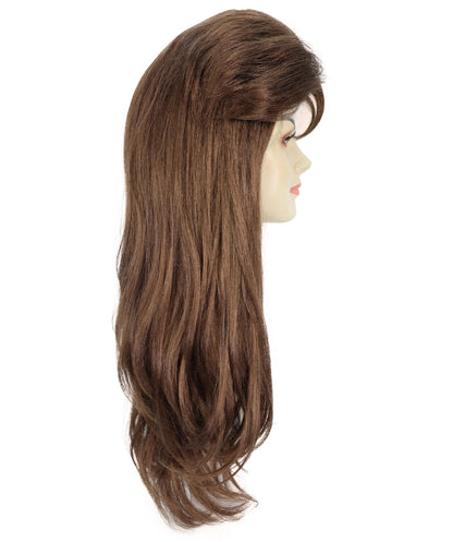 HPO Adult Women's Mall Bangs 90's Decades – Mahogany Brown Wigs with Iconic 90s Bangs, Lightweight Synthetic Fiber,Halloween Cosplay and Retro Parties