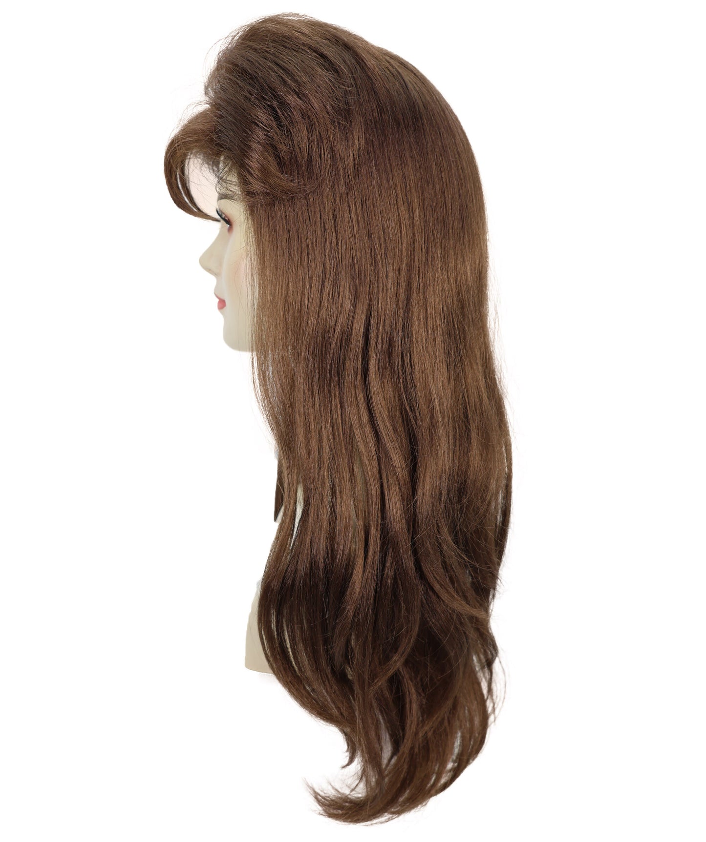 HPO Adult Women's Mall Bangs 90's Decades – Mahogany Brown Wigs with Iconic 90s Bangs, Lightweight Synthetic Fiber,Halloween Cosplay and Retro Parties