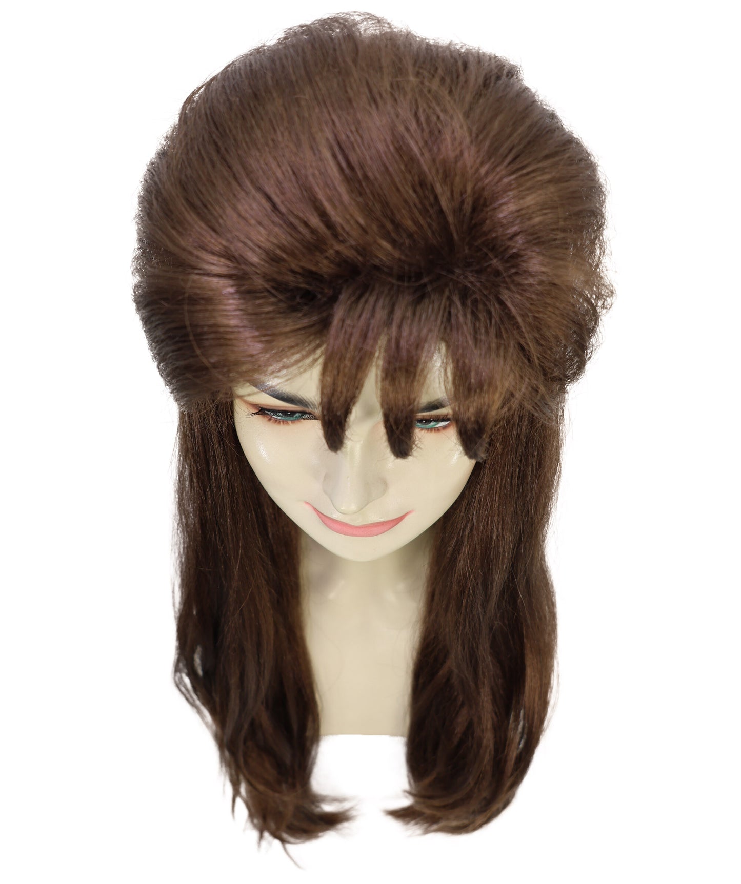 HPO Adult Women's Mall Bangs 90's Decades – Mahogany Brown Wigs with Iconic 90s Bangs, Lightweight Synthetic Fiber,Halloween Cosplay and Retro Parties