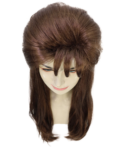 HPO Adult Women's Mall Bangs 90's Decades – Mahogany Brown Wigs with Iconic 90s Bangs, Lightweight Synthetic Fiber,Halloween Cosplay and Retro Parties