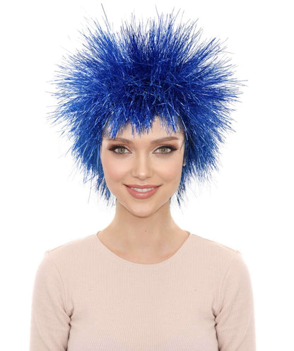 HPO Medium Tinsel Straight Blue Wig for Women, Glamorous Costume Wig, Perfect for Cosplay Parties and Events