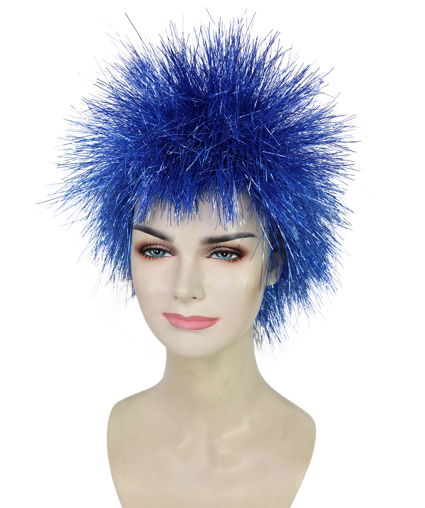 HPO Medium Tinsel Straight Blue Wig for Women, Glamorous Costume Wig, Perfect for Cosplay Parties and Events