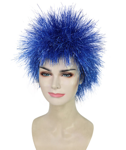 HPO Medium Tinsel Straight Blue Wig for Women, Glamorous Costume Wig, Perfect for Cosplay Parties and Events