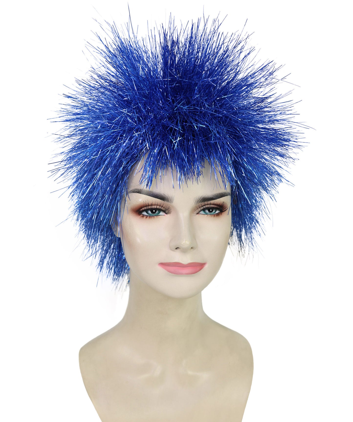 HPO Medium Tinsel Straight Blue Wig for Women, Glamorous Costume Wig, Perfect for Cosplay Parties and Events
