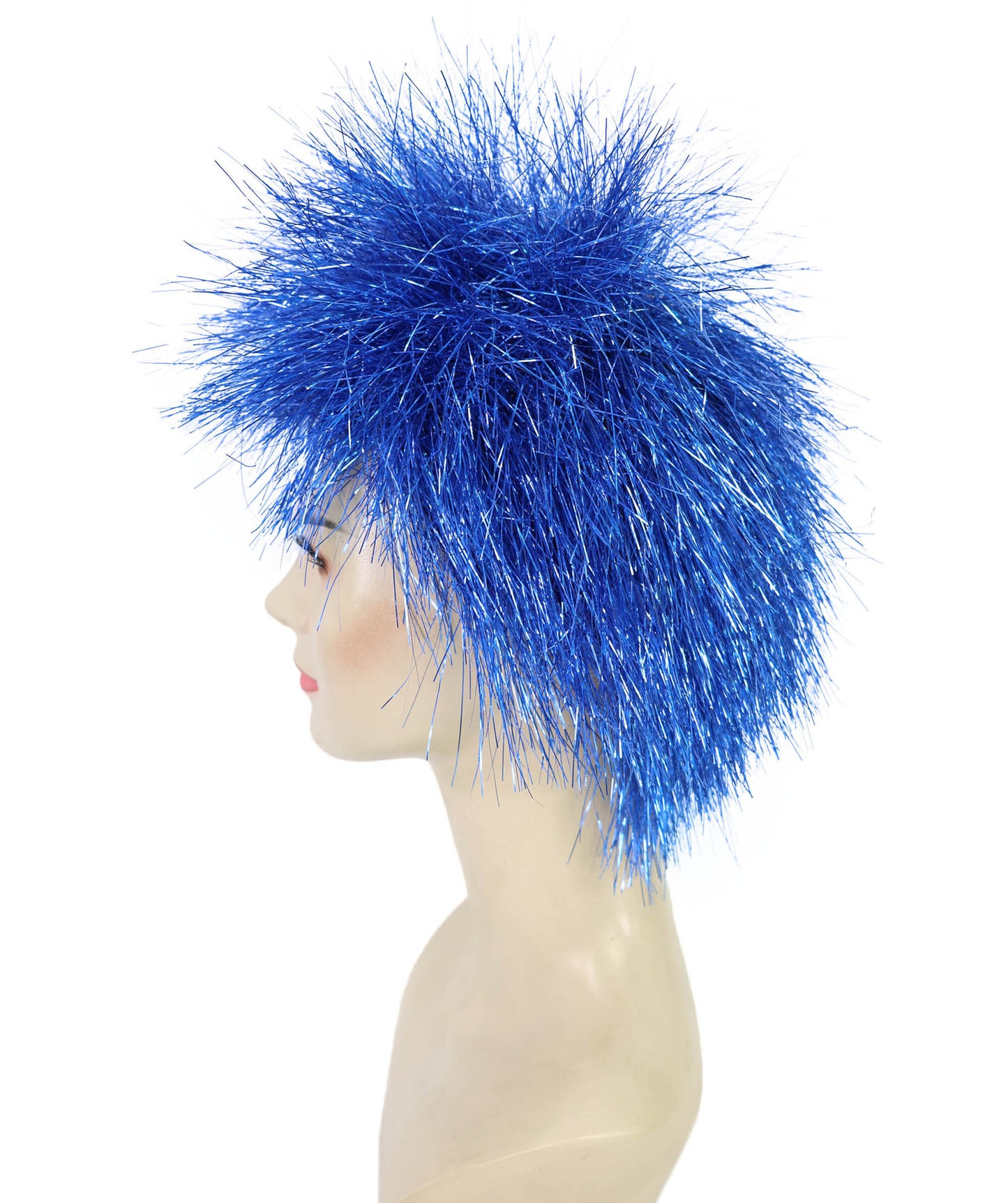HPO Medium Tinsel Straight Blue Wig for Women, Glamorous Costume Wig, Perfect for Cosplay Parties and Events