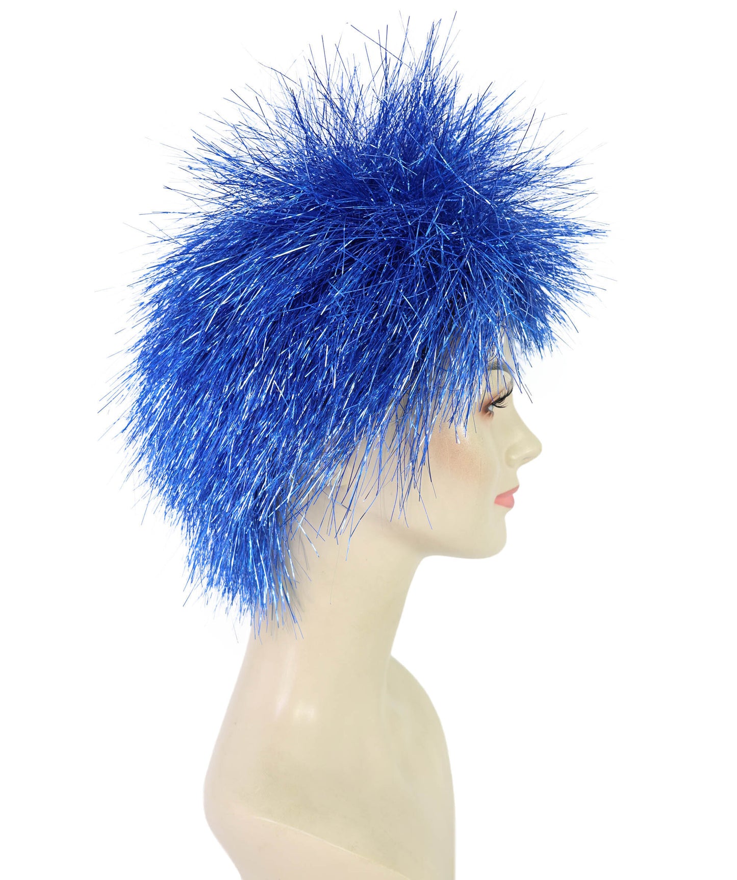 HPO Medium Tinsel Straight Blue Wig for Women, Glamorous Costume Wig, Perfect for Cosplay Parties and Events