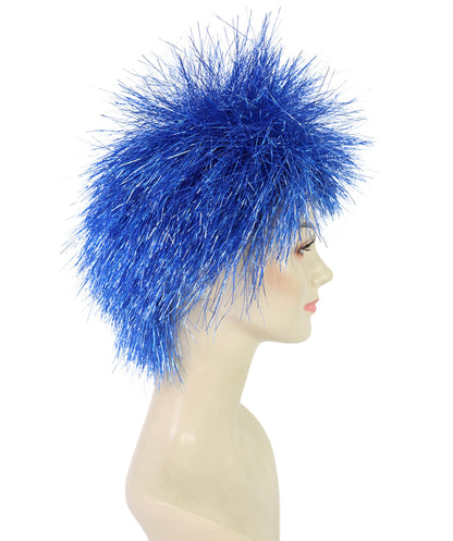 HPO Medium Tinsel Straight Blue Wig for Women, Glamorous Costume Wig, Perfect for Cosplay Parties and Events