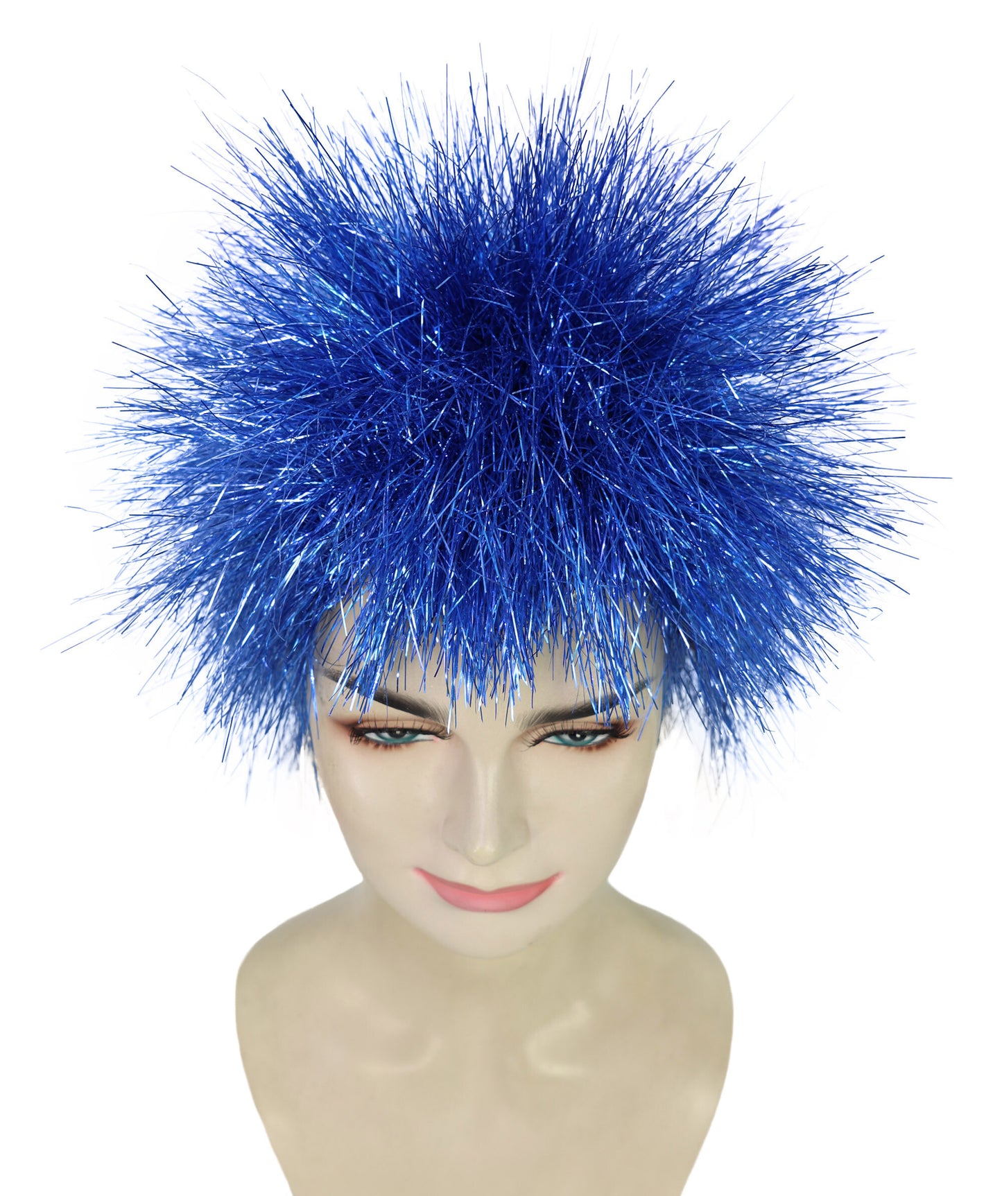 HPO Medium Tinsel Straight Blue Wig for Women, Glamorous Costume Wig, Perfect for Cosplay Parties and Events