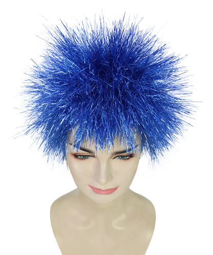 HPO Medium Tinsel Straight Blue Wig for Women, Glamorous Costume Wig, Perfect for Cosplay Parties and Events