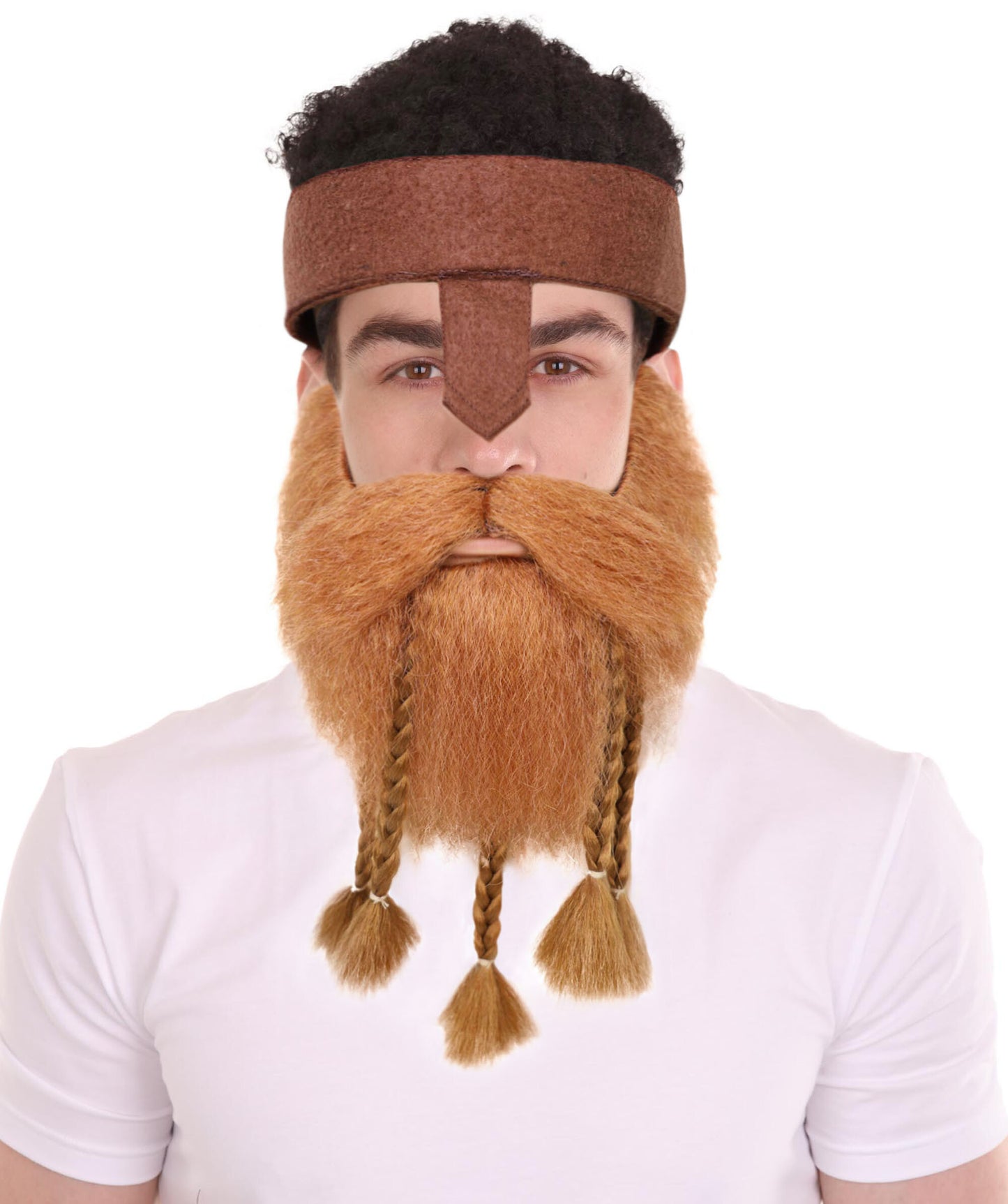 HPO Adult Men Brown Viking Beard with Head Ribbon – Medieval Cosplay & Halloween Beard