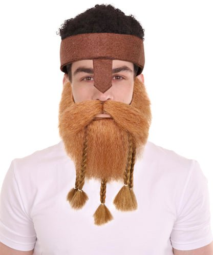HPO Adult Men Brown Viking Beard with Head Ribbon – Medieval Cosplay & Halloween Beard