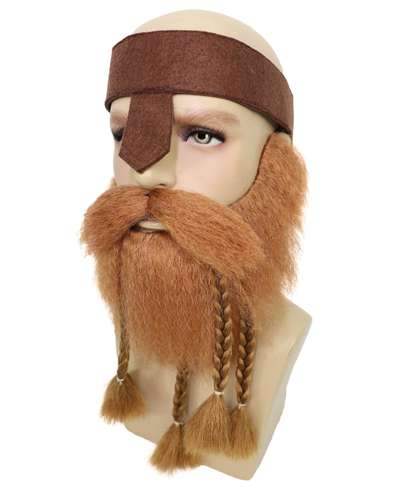 HPO Adult Men Brown Viking Beard with Head Ribbon – Medieval Cosplay & Halloween Beard
