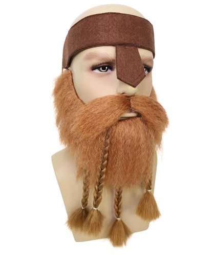 HPO Adult Men Brown Viking Beard with Head Ribbon – Medieval Cosplay & Halloween Beard