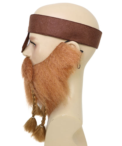 HPO Adult Men Brown Viking Beard with Head Ribbon – Medieval Cosplay & Halloween Beard