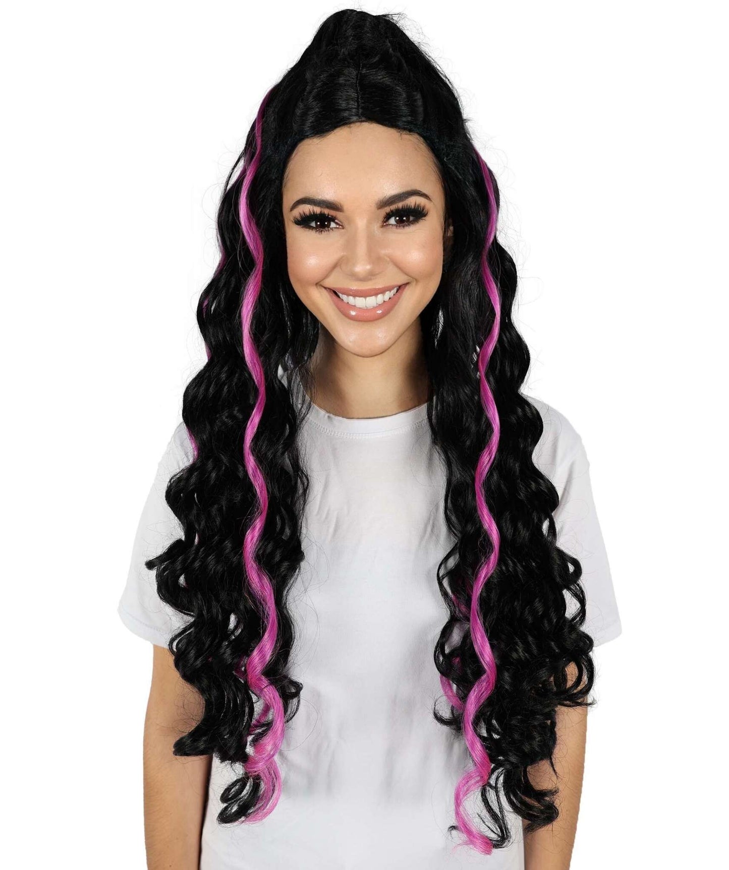 HPO Women Cardi Wavy Black and Pink Wig – Bold, Glamorous Wig Inspired by Cardi B’s Iconic Look, Premium Breathable Capless Cap with Flame Retardant Synthetic Fiber Hair