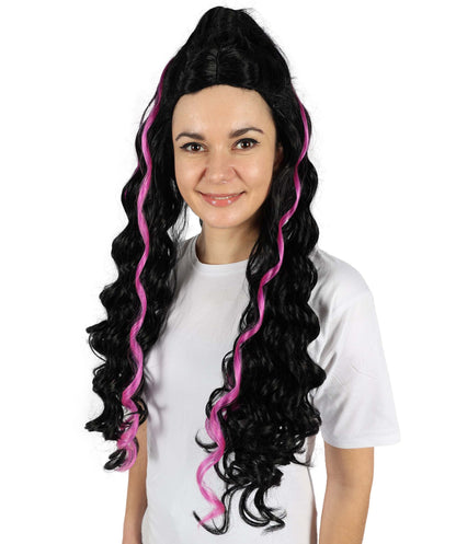 HPO Women Cardi Wavy Black and Pink Wig – Bold, Glamorous Wig Inspired by Cardi B’s Iconic Look, Premium Breathable Capless Cap with Flame Retardant Synthetic Fiber Hair