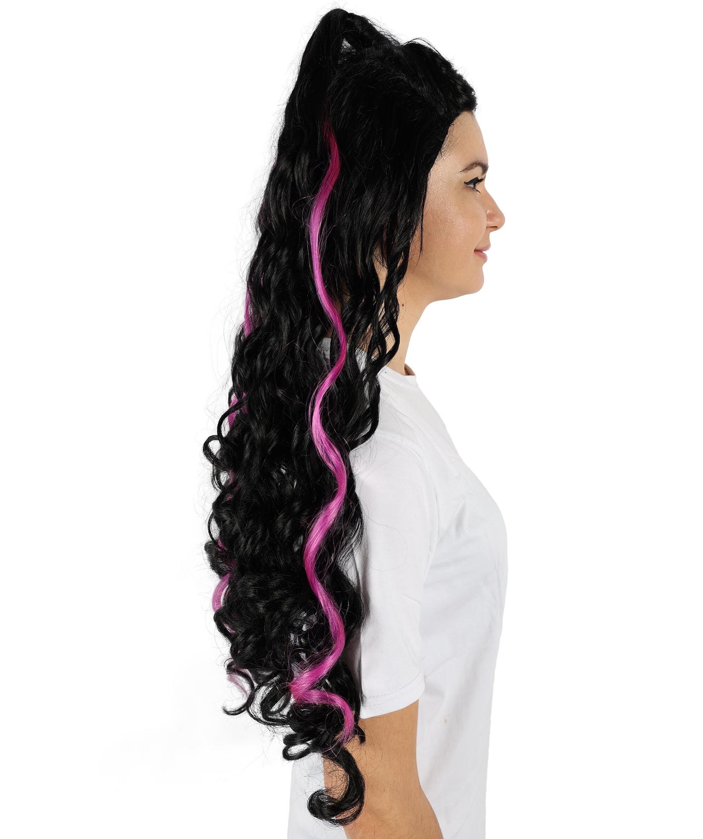 HPO Women Cardi Wavy Black and Pink Wig – Bold, Glamorous Wig Inspired by Cardi B’s Iconic Look, Premium Breathable Capless Cap with Flame Retardant Synthetic Fiber Hair