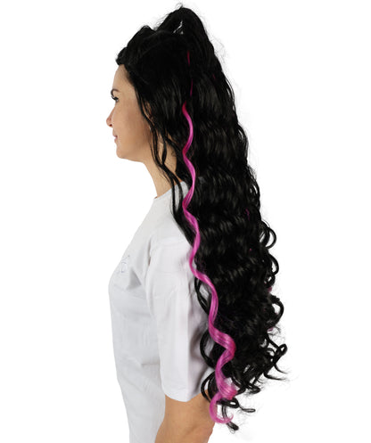 HPO Women Cardi Wavy Black and Pink Wig – Bold, Glamorous Wig Inspired by Cardi B’s Iconic Look, Premium Breathable Capless Cap with Flame Retardant Synthetic Fiber Hair