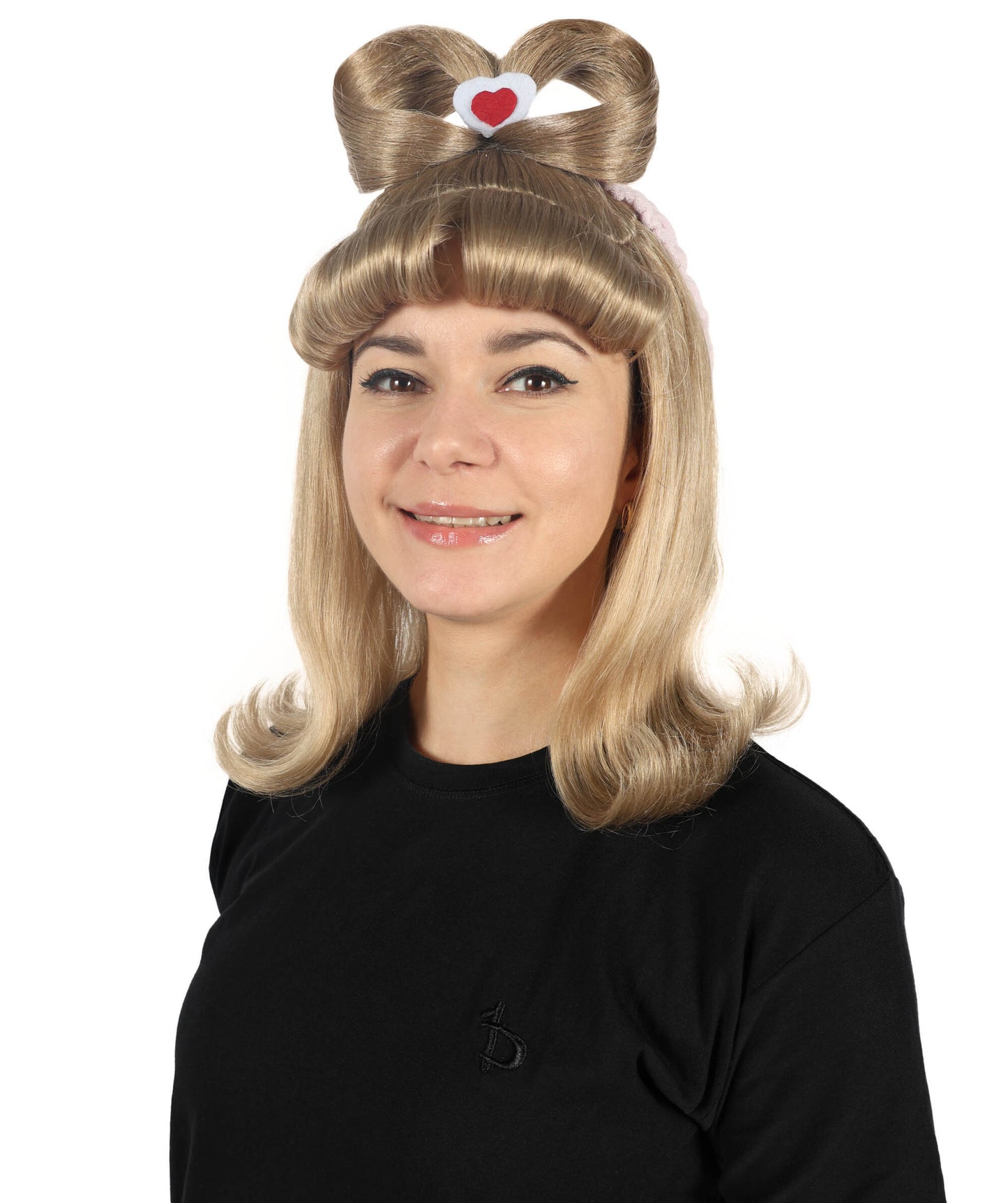 HPO Women's Spanish Singer Inspired Cute Medium Blonde Wig with Ears & Bow | Halloween and Cosplay Wig | Flame-retardant Synthetic Fiber