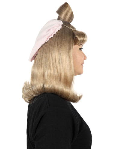 HPO Women's Spanish Singer Inspired Cute Medium Blonde Wig with Ears & Bow | Halloween and Cosplay Wig | Flame-retardant Synthetic Fiber