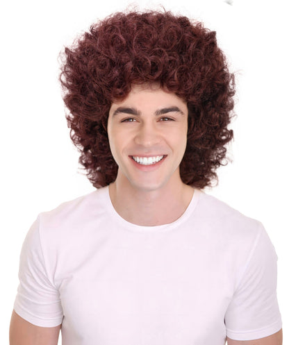 HPO Men’s May Queen Guitar Hero Dark Brown Afro Wig | Halloween and Cosplay Wig | Flame-retardant Synthetic Fiber