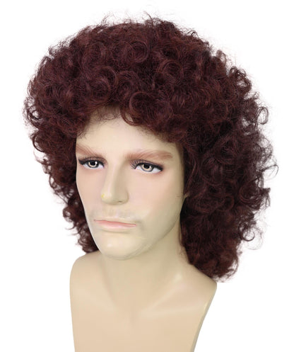 HPO Men’s May Queen Guitar Hero Dark Brown Afro Wig | Halloween and Cosplay Wig | Flame-retardant Synthetic Fiber