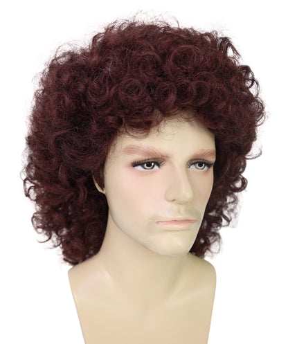 HPO Men’s May Queen Guitar Hero Dark Brown Afro Wig | Halloween and Cosplay Wig | Flame-retardant Synthetic Fiber