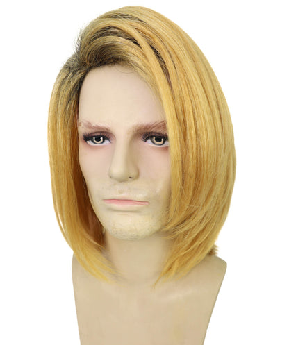 HPO  Men’s Pop Artist Shoulder-Length Black and Gold Straight KURT Wig | Halloween and Cosplay Wig | Flame-retardant Synthetic Fiber