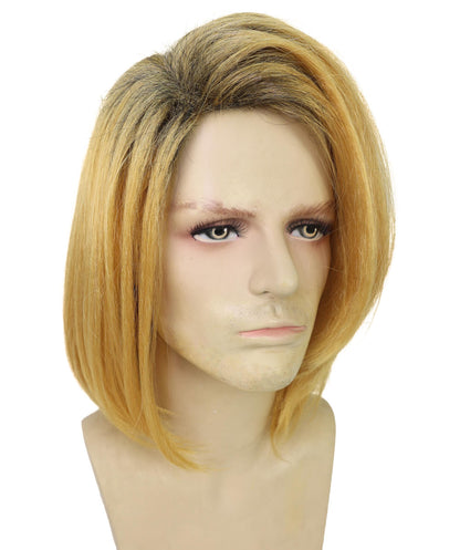 HPO  Men’s Pop Artist Shoulder-Length Black and Gold Straight KURT Wig | Halloween and Cosplay Wig | Flame-retardant Synthetic Fiber