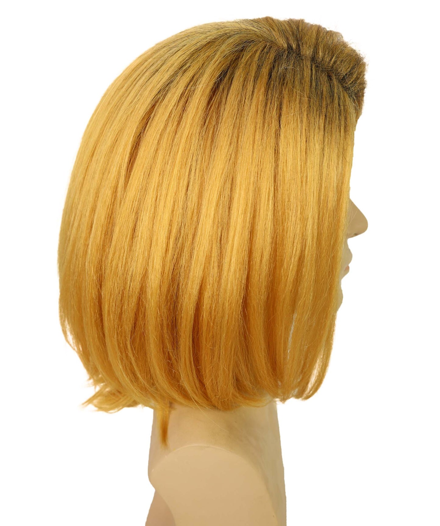 HPO  Men’s Pop Artist Shoulder-Length Black and Gold Straight KURT Wig | Halloween and Cosplay Wig | Flame-retardant Synthetic Fiber