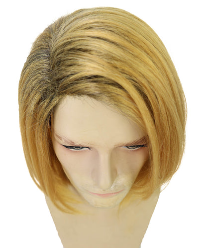 HPO  Men’s Pop Artist Shoulder-Length Black and Gold Straight KURT Wig | Halloween and Cosplay Wig | Flame-retardant Synthetic Fiber