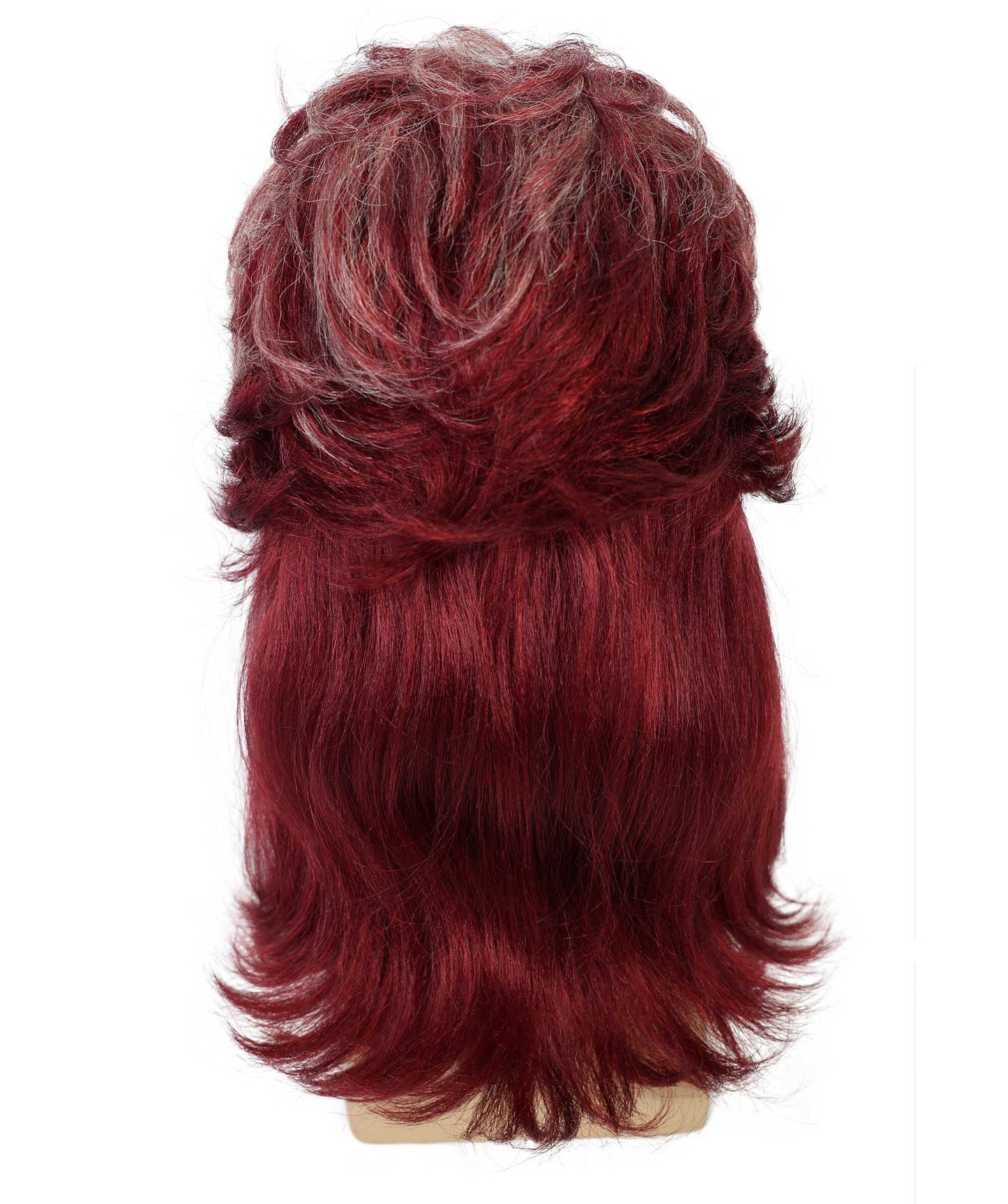 HPO Adults Men’s Retro 80s Rocker Mullet Wig | Long Layered Burgundy Wine Wig | Ideal for Halloween & Cosplay