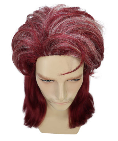 HPO Adults Men’s Retro 80s Rocker Mullet Wig | Long Layered Burgundy Wine Wig | Ideal for Halloween & Cosplay