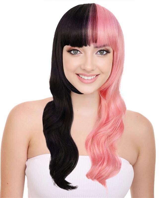 HPO Women's Black and Pink Wavy Gothic Wig  | Halloween and Cosplay Wig | Flame-retardant Synthetic Fiber