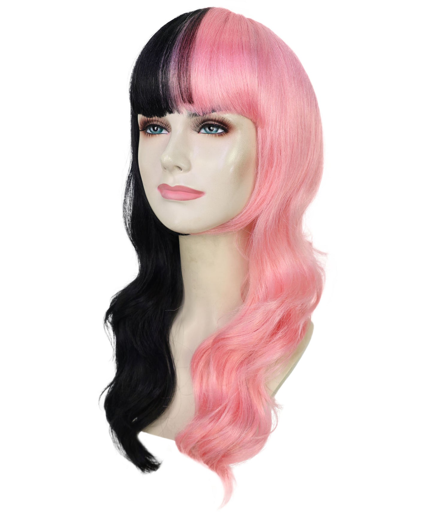 HPO Women's Black and Pink Wavy Gothic Wig  | Halloween and Cosplay Wig | Flame-retardant Synthetic Fiber