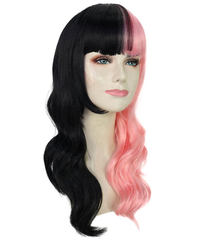 HPO Women's Black and Pink Wavy Gothic Wig  | Halloween and Cosplay Wig | Flame-retardant Synthetic Fiber