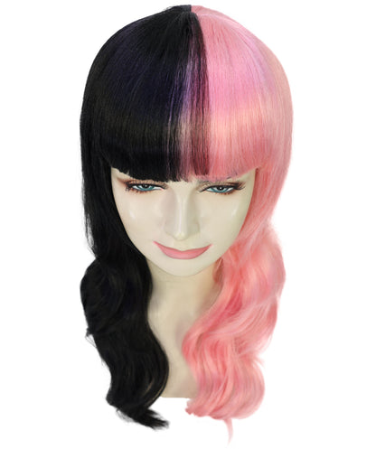 HPO Women's Black and Pink Wavy Gothic Wig  | Halloween and Cosplay Wig | Flame-retardant Synthetic Fiber