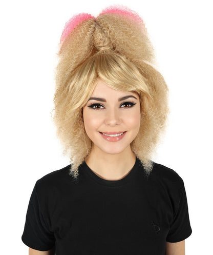 HPO Women Retro 80's Crimped High Ponytail Wig for Vintage Themed Parties and Cosplay, Flame-retardant Synthetic Fibe