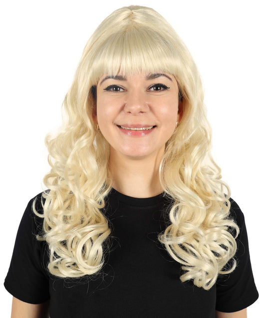 HPO Women Beehive Beauty Blonde Wavy Wig - Iconic Retro High Volume Hair for Themed Parties,Flame-retardant Synthetic Fiber