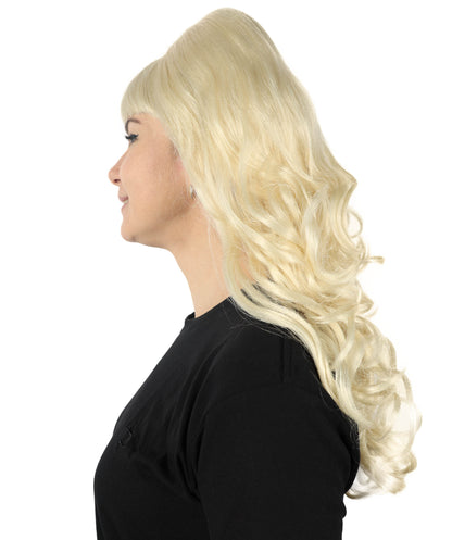 HPO Women Beehive Beauty Blonde Wavy Wig - Iconic Retro High Volume Hair for Themed Parties,Flame-retardant Synthetic Fiber