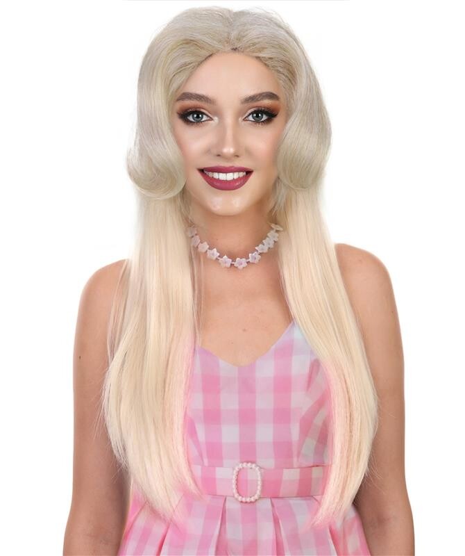 HPO Adult Women's Glam Doll Style Blonde Long Straight Wig | Halloween and Cosplay Wig | Flame-retardant Synthetic Fiber