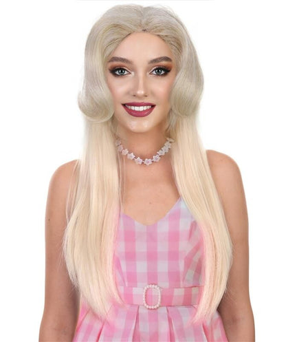 HPO Adult Women's Glam Doll Style Blonde Long Straight Wig | Halloween and Cosplay Wig | Flame-retardant Synthetic Fiber