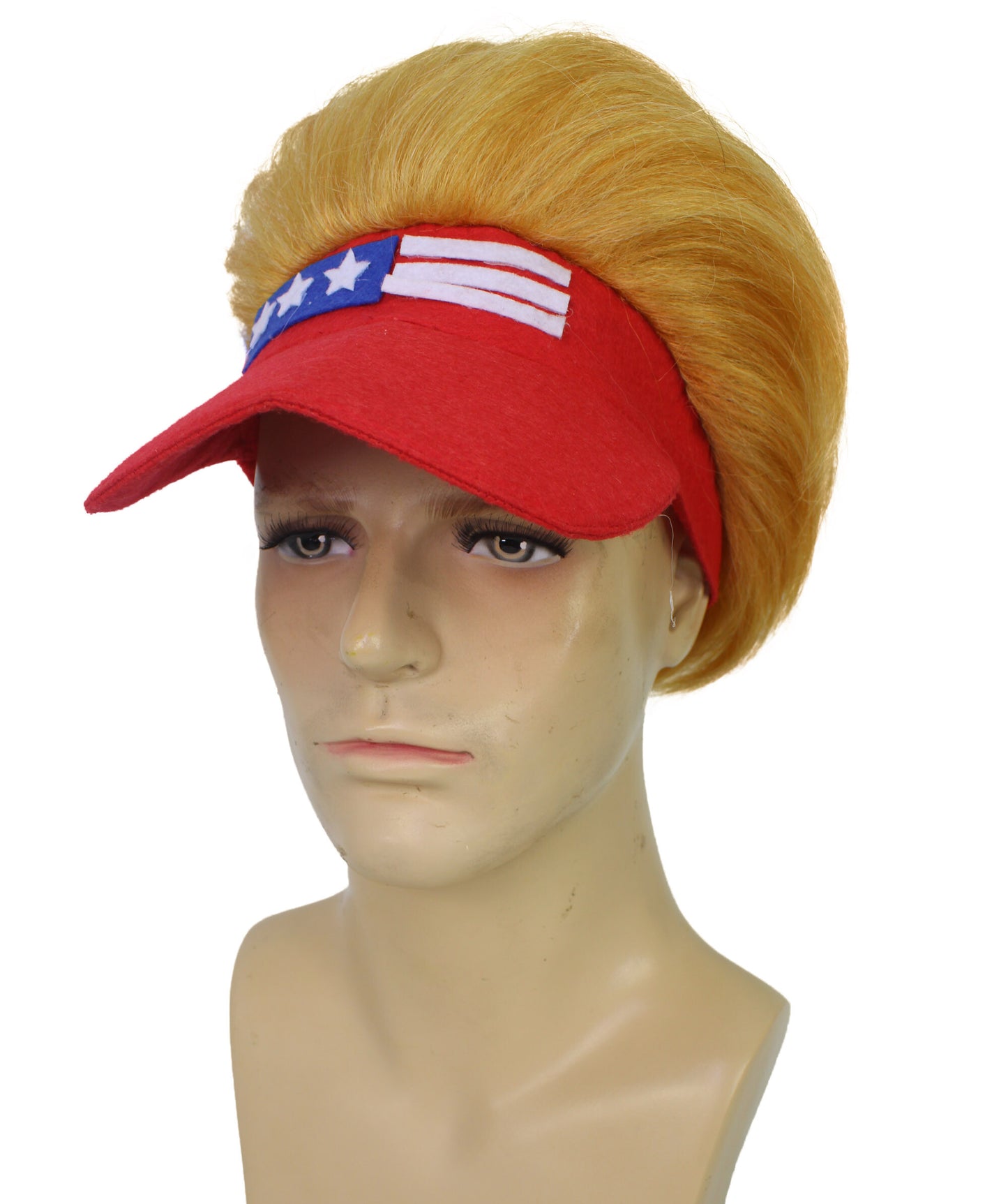 HPO  Fuzzy Blonde Hair and Red Trump Hat with Wig | Halloween and Cosplay Wig | Flame-retardant Synthetic Fiber