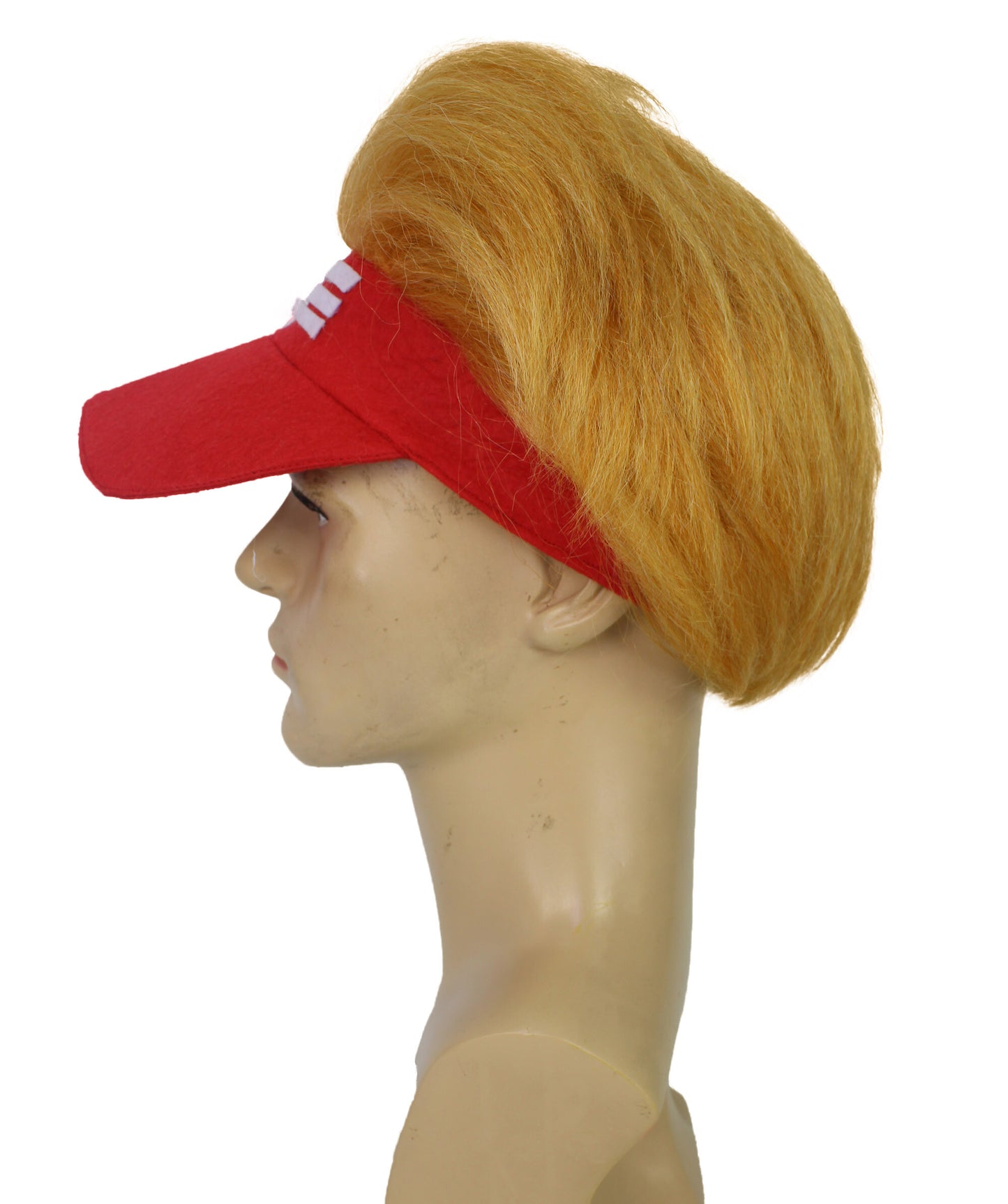 HPO  Fuzzy Blonde Hair and Red Trump Hat with Wig | Halloween and Cosplay Wig | Flame-retardant Synthetic Fiber
