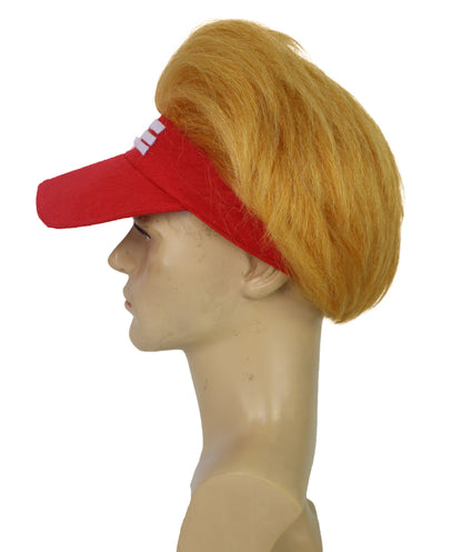 HPO  Fuzzy Blonde Hair and Red Trump Hat with Wig | Halloween and Cosplay Wig | Flame-retardant Synthetic Fiber