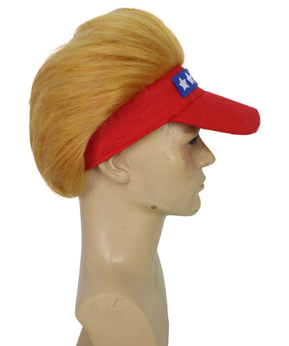 HPO  Fuzzy Blonde Hair and Red Trump Hat with Wig | Halloween and Cosplay Wig | Flame-retardant Synthetic Fiber