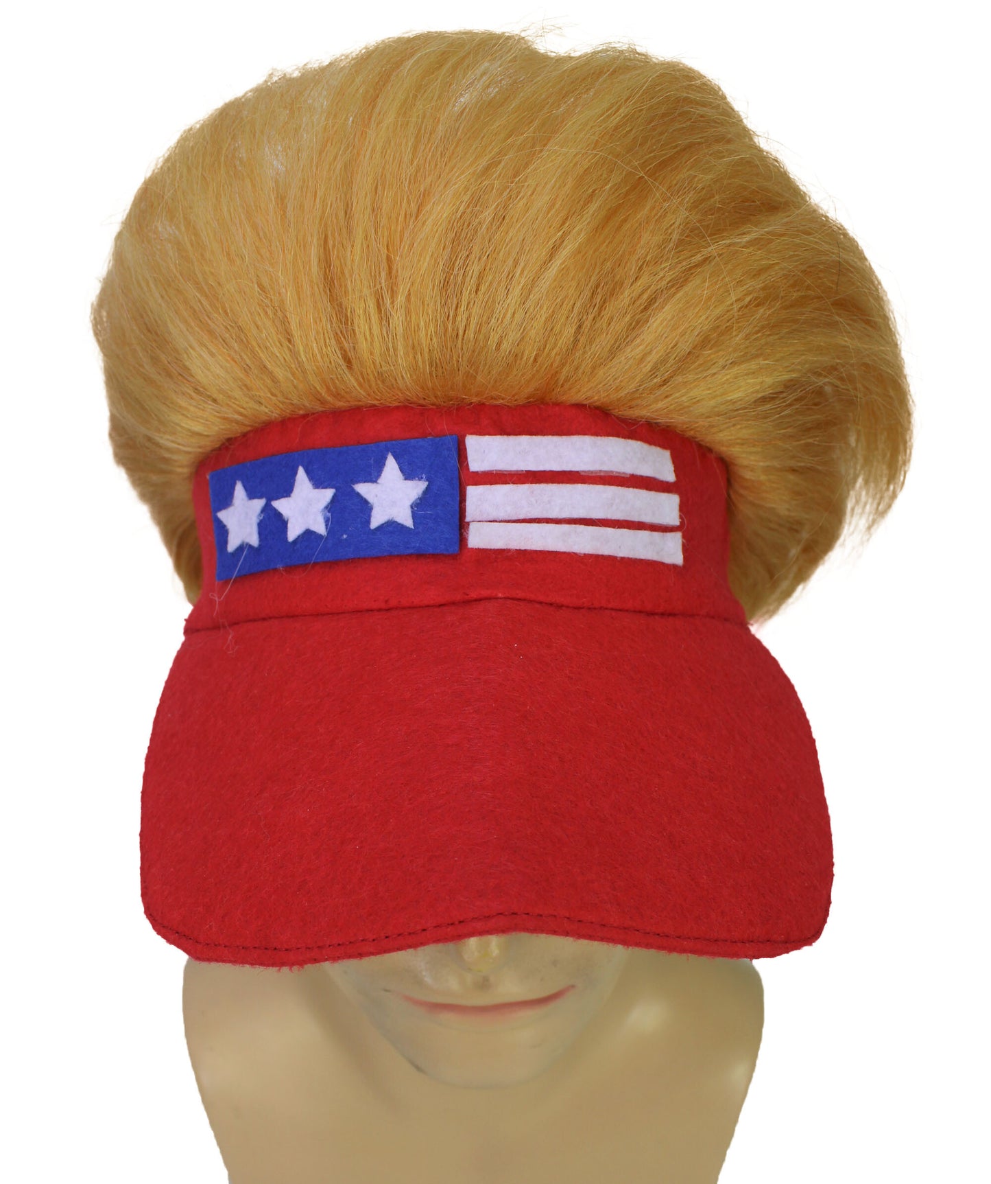 HPO  Fuzzy Blonde Hair and Red Trump Hat with Wig | Halloween and Cosplay Wig | Flame-retardant Synthetic Fiber