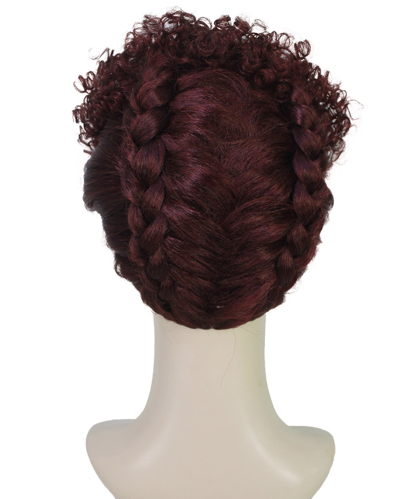 Women's Yours Zala Hand-Braided Wig Trendy Updo Wig with Double French Braids and Natural Curly Top | Runway Shades of Black and Dark Wine | Synthetic Fiber | Breathable Capless Fit