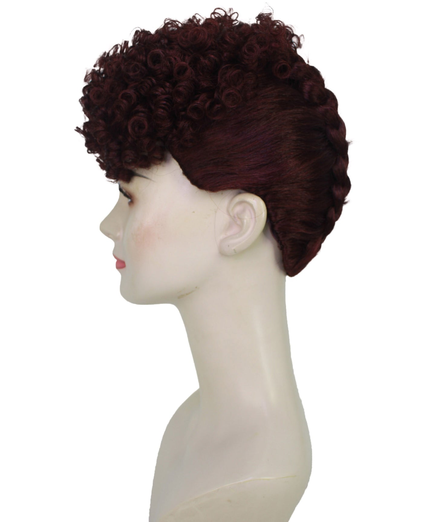 Women's Yours Zala Hand-Braided Wig Trendy Updo Wig with Double French Braids and Natural Curly Top | Runway Shades of Black and Dark Wine | Synthetic Fiber | Breathable Capless Fit
